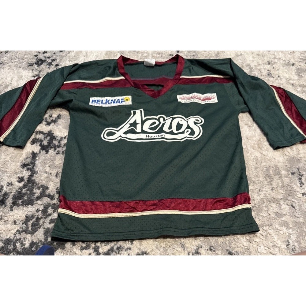 Houston Aeros Youth Replica Hockey Jersey Green Red Size 18-20 USA